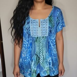 Energe World Wear plus size blue short sleeve blouse Women's plus size 1X